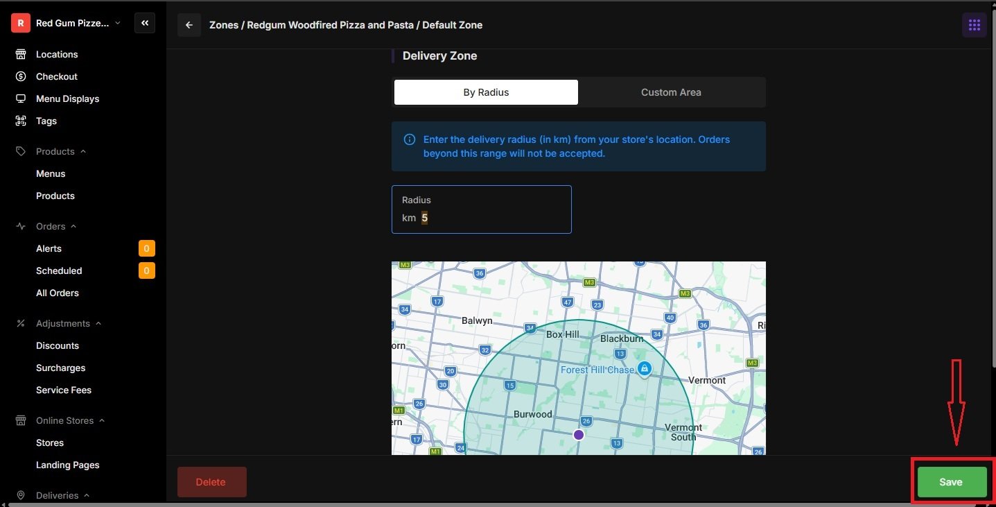 How to Change Increase or Decrease Delivery Area on Oolio Online Ordering