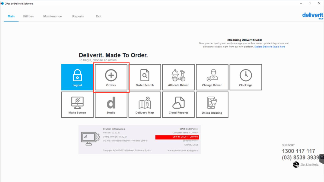 Delivery Button. Select How to Take and Pay a Delivery Order in DPos.
